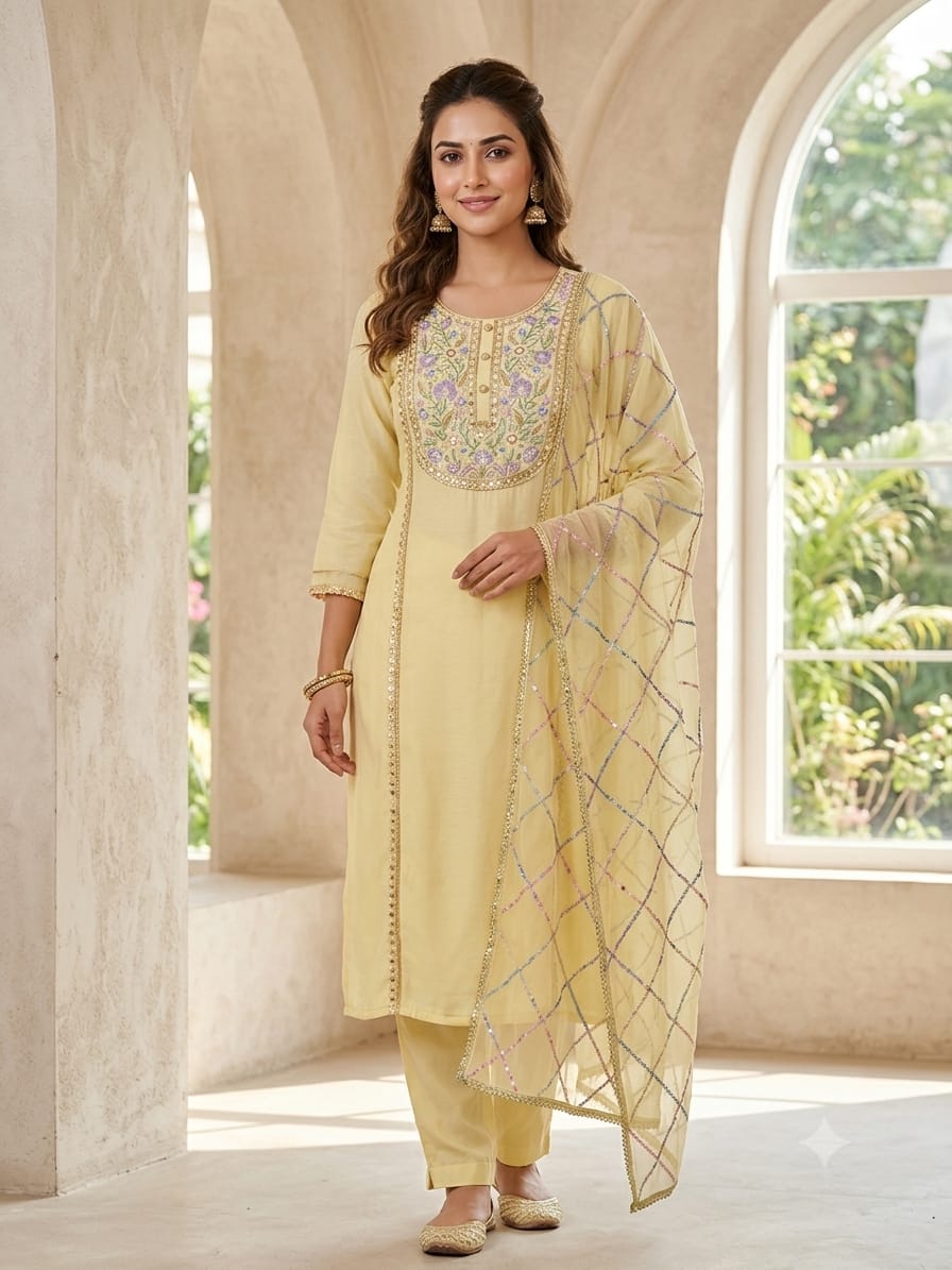 pent-plazzo   stitched suit with duptta 3 ps